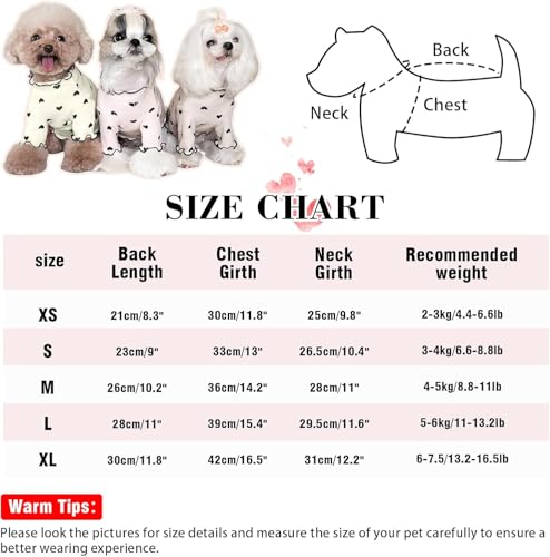 Yaopelky Haustierkleidung für kleine Hunde und Katzen, Sommer, Herbst, Herzmuster, dehnbar, Rüschen, langärmelige Outfits für Chihuahua, Schnauzer, Shih Tzu, Yorkie (Rosa, M)
