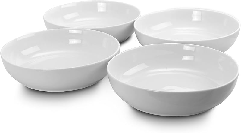 Gibson Home Cuencos para servir y cenar de gres extra anchos de 8,5 pulgadas, color blanco, juego de 2