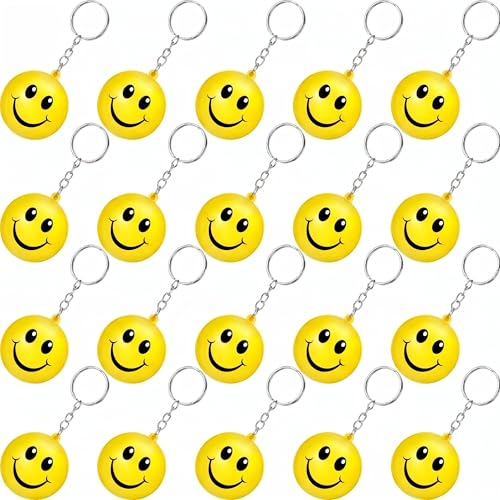 Blulu 20 Pack Smile Stress Balls Keychains Mini Foam Ball Keychains Yellow Stress Relief Gifts for Party Favors School Carnival Reward Birthday Party Supplies Goodie Bag Stuffers