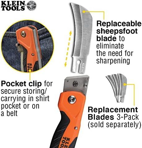 Klein Tools 44218 Utility Knife, Lockback Electricians Knife and Folding Knife with Hawkbill Blade for Cable Skinning, Replaceable Blade 4 511jbIJZFfL. AC