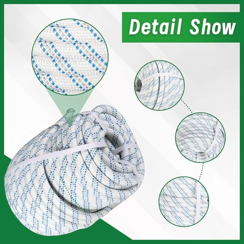 3/4 in 150 FT Braided Rope 16500 LBS Breaking Strength High Force Polyester Rope Suitable for Swing Camping Tree Work Arborist Rigging White Grey Blue by YSMN - Used condition - Image 4