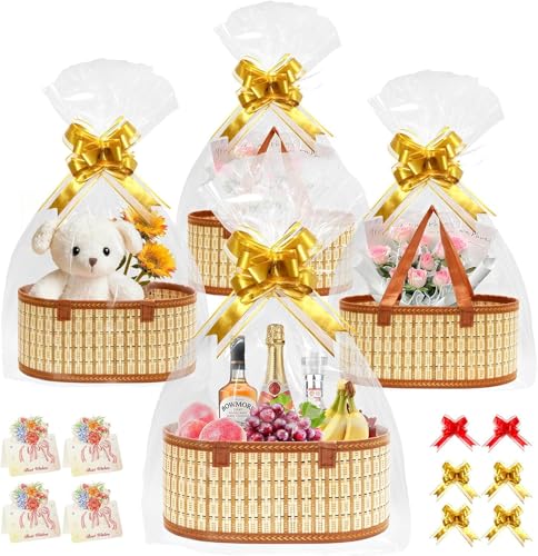 Panier bambou vide avec sac et nœud pour composer un panier garni maison