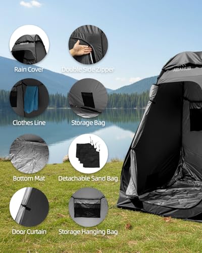 Abahub Pop Up Shower Tent, 59 x 59 x 74.8 in, Portable Instant Privacy Tents for Camping, Outdoor Changing Room with Removable Floor Mat & Rain Shelter