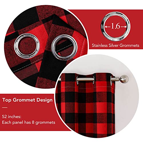 Wansoul Christmas Red Buffalo Check Curtains 63 Inches 2 Panels, Red And Black Plaid Light Filtering Farmhouse Kitchen Gingham Drapes,Red Checkered Grommet Darkening Curtain For Bedroom Basement #TOP1