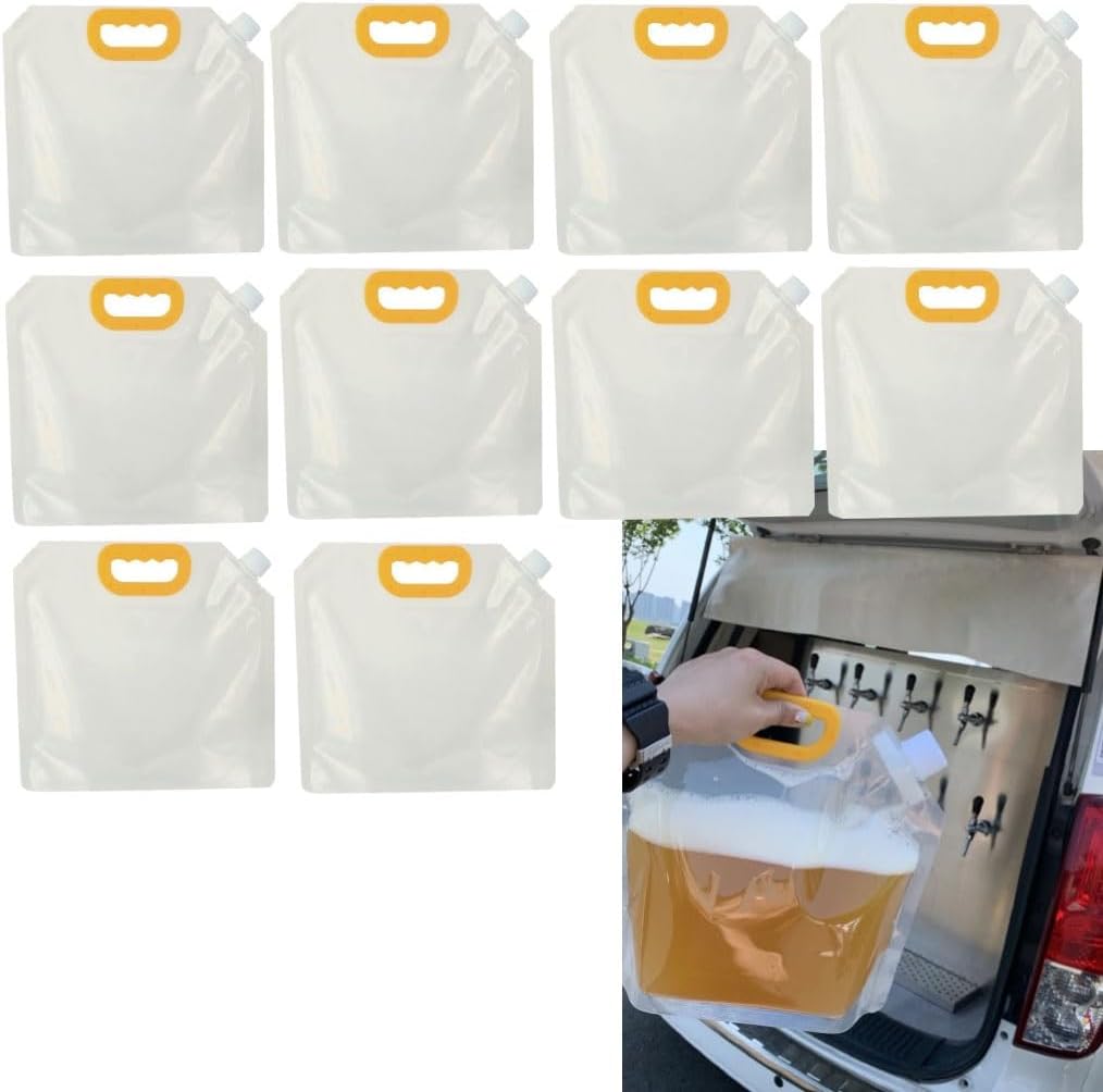 10Pcs Juice Travel Plastic Flasks Bags Portable Collapsible Beverage Bag, Foldable Food-Grade BPA-Free Water Carrier Liquid Container(2.5L)