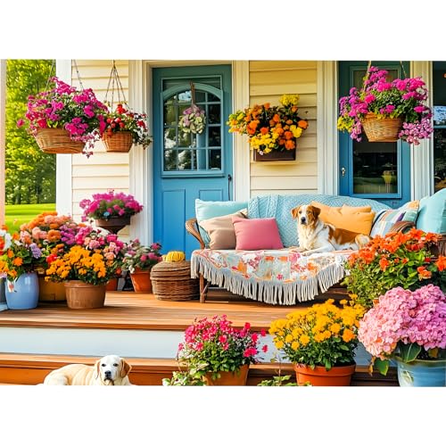 300 Piece Puzzles for Adult, Colorful Flower and Cute Puppy Jigsaw Puzzle