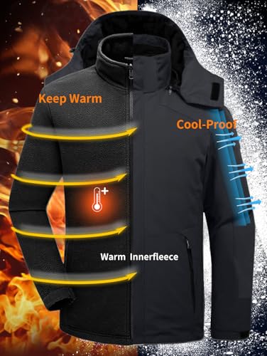 Image of Mens Winter Skiing Jacket 3 in 1 Waterproof Warm Snow Fleece Lining Coat Hooded Windproof Jacket S-6XL