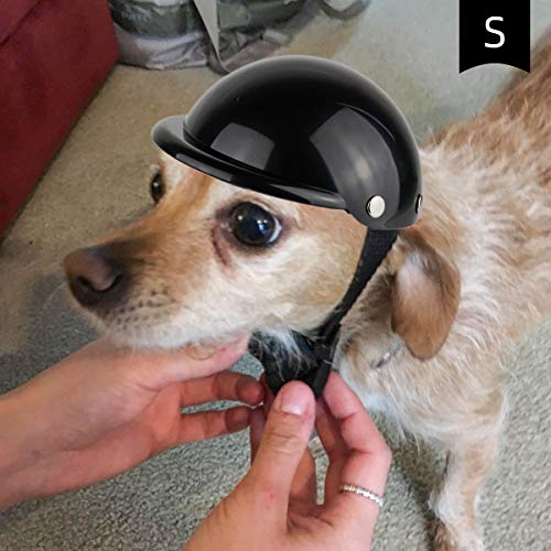 Enjoying Hundehelm Klein, Motorradhelm für Hunde Extra Klein, Hart Hundehüte Katzenmütze, Reiten im Freien, Verstellbar Haustierhut, Schwarz S