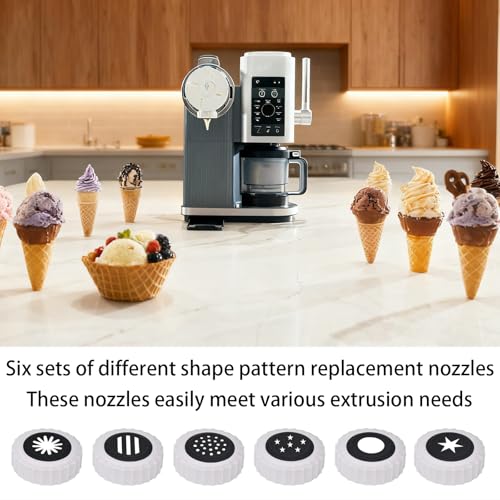 6 sets swirl nozzle for Ninja Swirl Creami Pints Lids,Soft Serve Maker nozzle for Ninja Swirl Creami NC701 & NC700 Pints Lids,(6 groups of different shapes) (6, Black) - Thumbnail 5