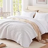 Haglurom Full/Queen Size Quilt Set-3 Pieces, Lightweight White Summer Bedspread/Coverlet-90''x98'',