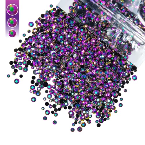 qiipii Vibrant Purple AB Resin Rhinestones for Crafting 3mm 4mm 5mm Mix Rose AB Flatback Jelly Stones SS10 SS16 SS20 Diamonds Gems for Nails Face Eyes Makeup Tumblers Bottles DIY Crafts Clothing Shoes