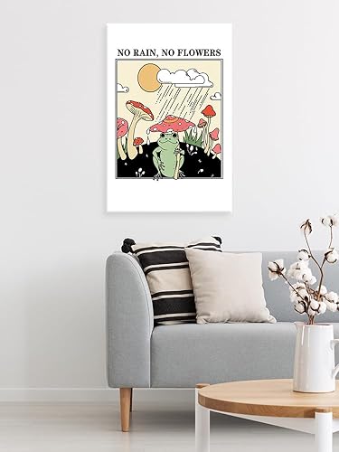 Miniatura 6 de FBKDVC Divertido lienzo positivo de rana rosa, hongo rosa, arte de pared, moderno, sin lluvia, sin flores, lindo póster de dibujos animados de rana,