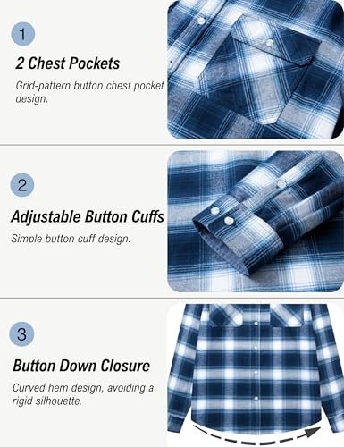 MAGNIVIT Mens Flannel Shirt Long Sleeve Plaid Shirt Cotton Button Up Lightweight Shirt Jacket with 2 Pockets Blue White S - Image 5