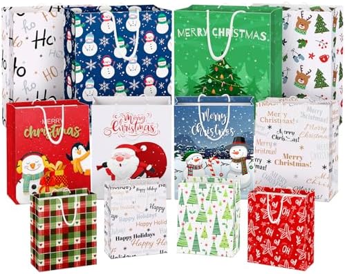 12 Pack Christmas Gift Bags with Soft Cotton