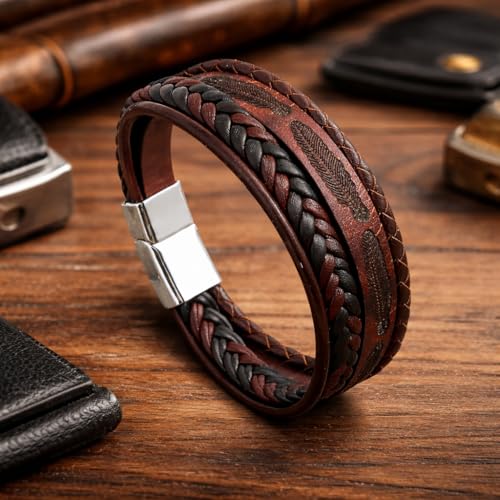Image of Contemporary Casual Braided Leather Bracelet For Men /Boy's