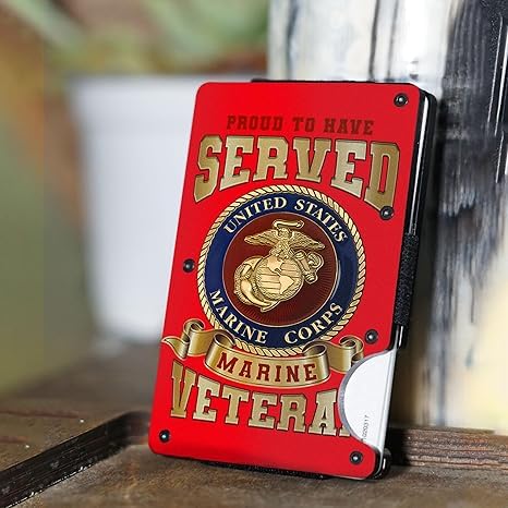 Slim Wallet With Money Clip, Personalized Engraved Marine Corps Veteran 'Proud To Have Served' Metal Wallet Card Holder Metal Aluminum Wallet, 3.35 X 2.13, Black, Mwl00013