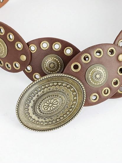 Women's Wide Disc-Belt Western Vintage Concho-Waist Chunky Cowgirl-Belt for Jeans Pants4