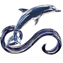 Glass Baron Dolphin in Cobalt Blue Wave Figurine 4.5"