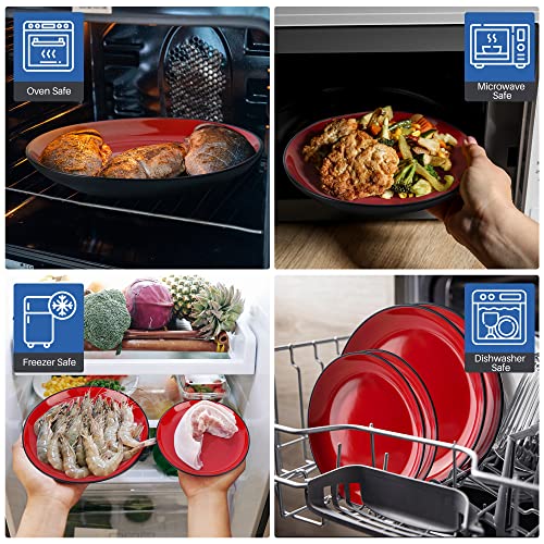 Miamio – 6 X Plate/Dinner Plate Set Stoneware Ceramic Tableware Set - Le Papillon Collection (Red, 8 Inch) #TOP2