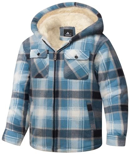 Image of V VALANCH Boys Flannel Jacket Hooded Fleece Lined Zip-up Hoodies Plaid Coat for Kids
