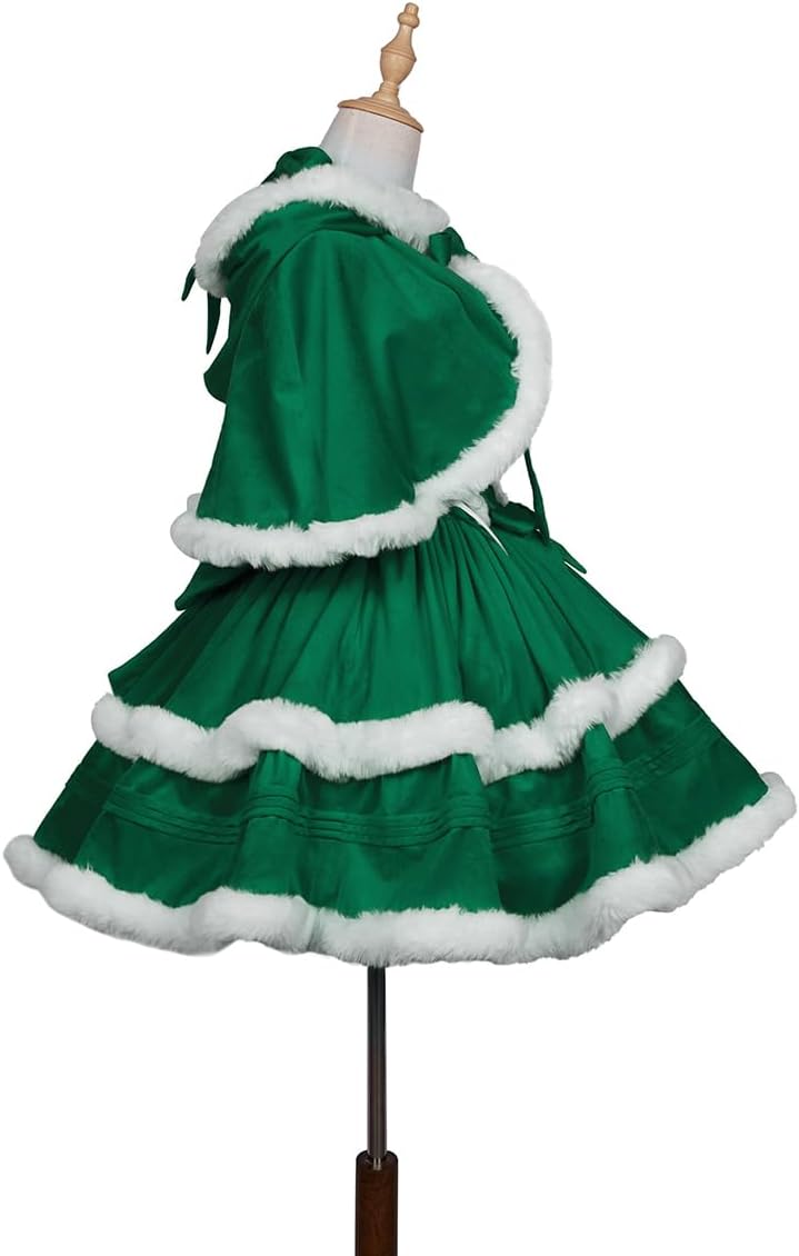 Oiefeen Women's Christmas Dress Skirt and Hooded Cloak Match - Image 8