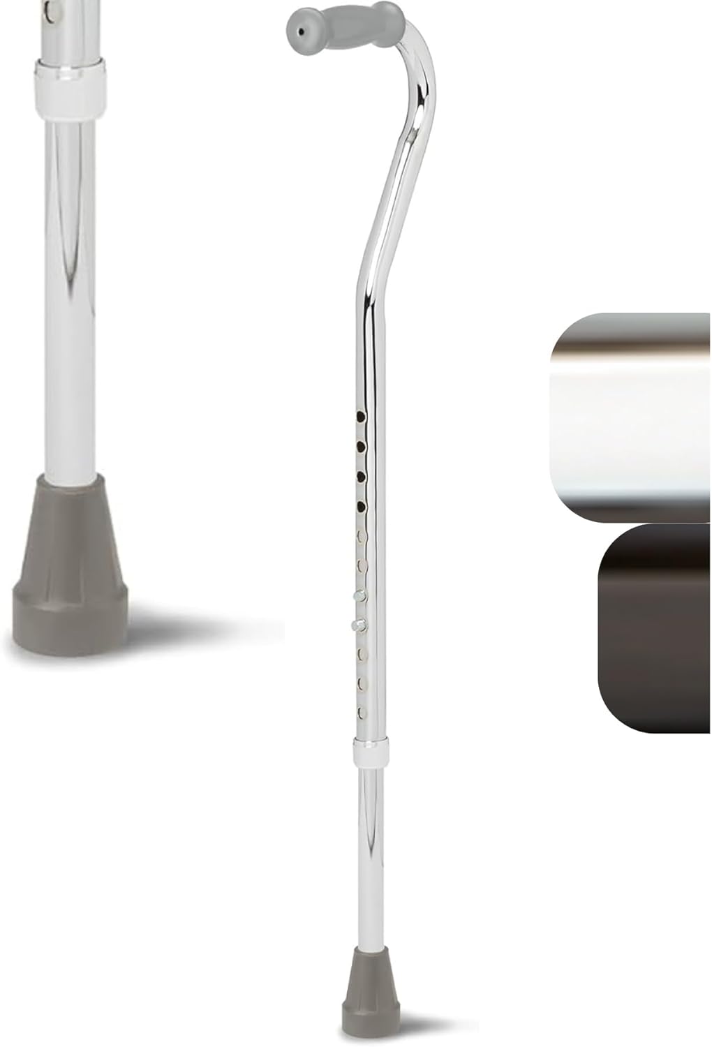 Medline Bariatric Offset Walking Cane for Seniors & Adults, Adjustable Height 29"-38", Ideal for Balance Support, Injury & Post-Surgery Mobility Aid, Black Chrome