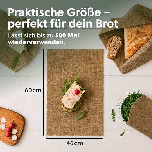 Foto von beegut XXL Bienenwachstuch aus Leinen, besonders gut zum Brot aufbewahren geeignet durch dickeres Leinentuch, wiederverwendbares Brottuch 46 x 60cm