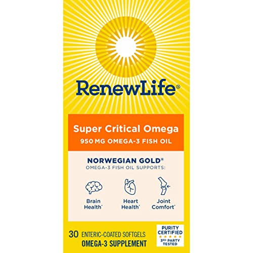 Renew Life Fish Oil, Norwegian Gold Omega-3 Supplement — 950Mg Critical Omega-3 Fish Oil Supplement, Dairy & Gluten Free, Supports Healthy Heart & Brain Function, Burp-Free - 30 Soft Gel Capsules #TOP6