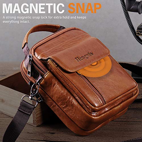 Hengwin Leren Schoudertas Man Tassen Houder voor Mobiele Telefoon Lopende Buidel Documentenportefeuille voor iPhone 12 11 Pro Max XS SE XR 8 7 6S Plus, Samsung Galaxy S20 Ultra S20+ Note 10+ 9, Bruin - Image 6