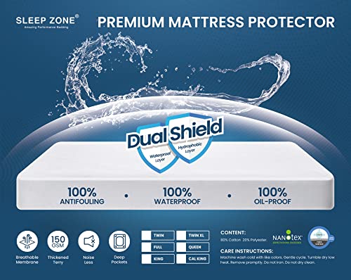 Sleep Zone Waterproof Mattress Protector Twin Size, Soft Breathable Cotton Terry Mattress Cover, Washable Noiseless Bed Cover Deep Pocket 8"-21", Twin #TOP2