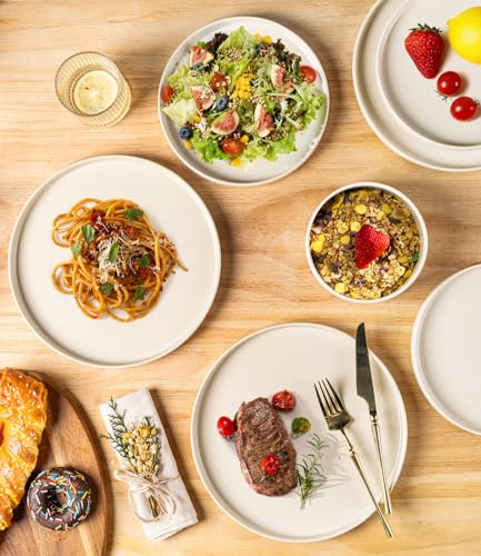 Image of TheTerra Ceramic Dinnerware Sets for 8, 24 Pieces Handmade Reactive Glaze Plates and Bowls Set, Scratch Resistant Dish Set, Oven & Microwave & Dishwasher Safe, Matte Ice Cream