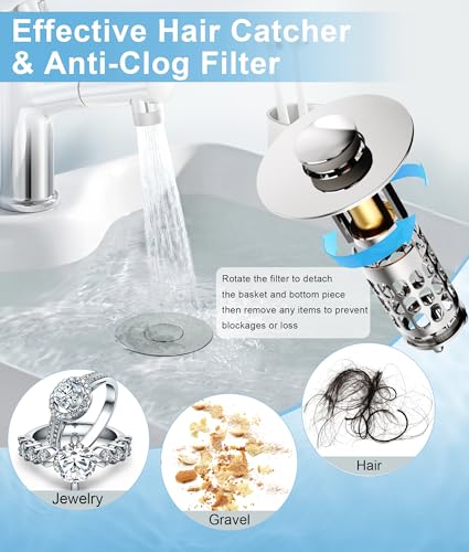 Image of QYHNYJF Upgraded Bathroom Sink Stopper - Universal Pop-Up Drain Plug with Anti-Clog Hair Catcher, Durable Stainless Steel & Silicone Seal, Fits Standard 1.1-1.5 Inch Sink Drains, Silver