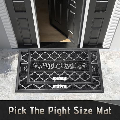 Felpudo resistente WLHHBO negro de 35 x 24 pulgadas impermeable 3