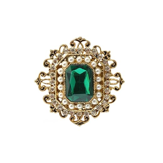 Antique Rhinestone Brooch Pin for Women Girls Gold Tone Vintage Baroque Rectangle Crystal Shell Pearl Boho Victorian Style Brooches Lapel Pins Elegant Wedding Christmas Festival Ornament Jewelry Gift