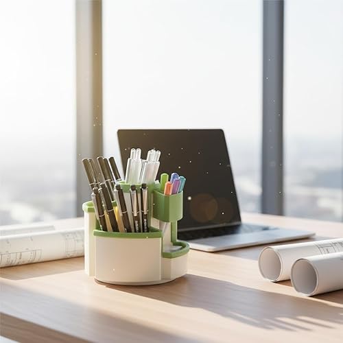 Vista 9 de Portalápices giratorio para organizadores de bolígrafos de escritorio, organizador de escritorio pequeño para oficina, hogar, escuela