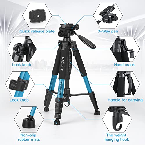 Image of MACTREM M-PT55-Bk PT55 Travel Camera Tripod Lightweight Aluminum for DSLR SLR Canon Nikon Sony Olympus DV with Carry Bag -11 Lbs(5Kg) Load (Blue)