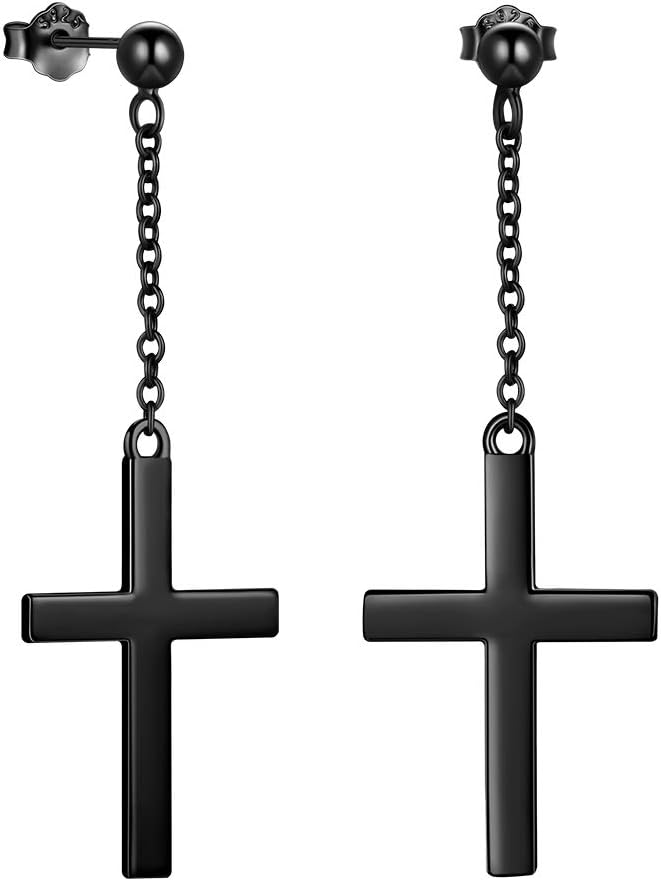 Jewmon 925 Sterling Silver Cross Dangle Earrings for Women Mens Cross Earrings Studs Amulet Religious Christian Jewelry Christmas Birthday Gifts for Daughter Son Wife Husband Friends Couples Gifts