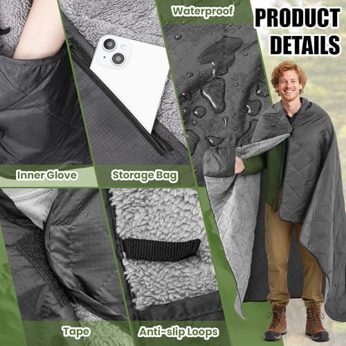 Image of Large Waterproof Woobie Blanket with Sherpa Lining, Black, 1 Pc