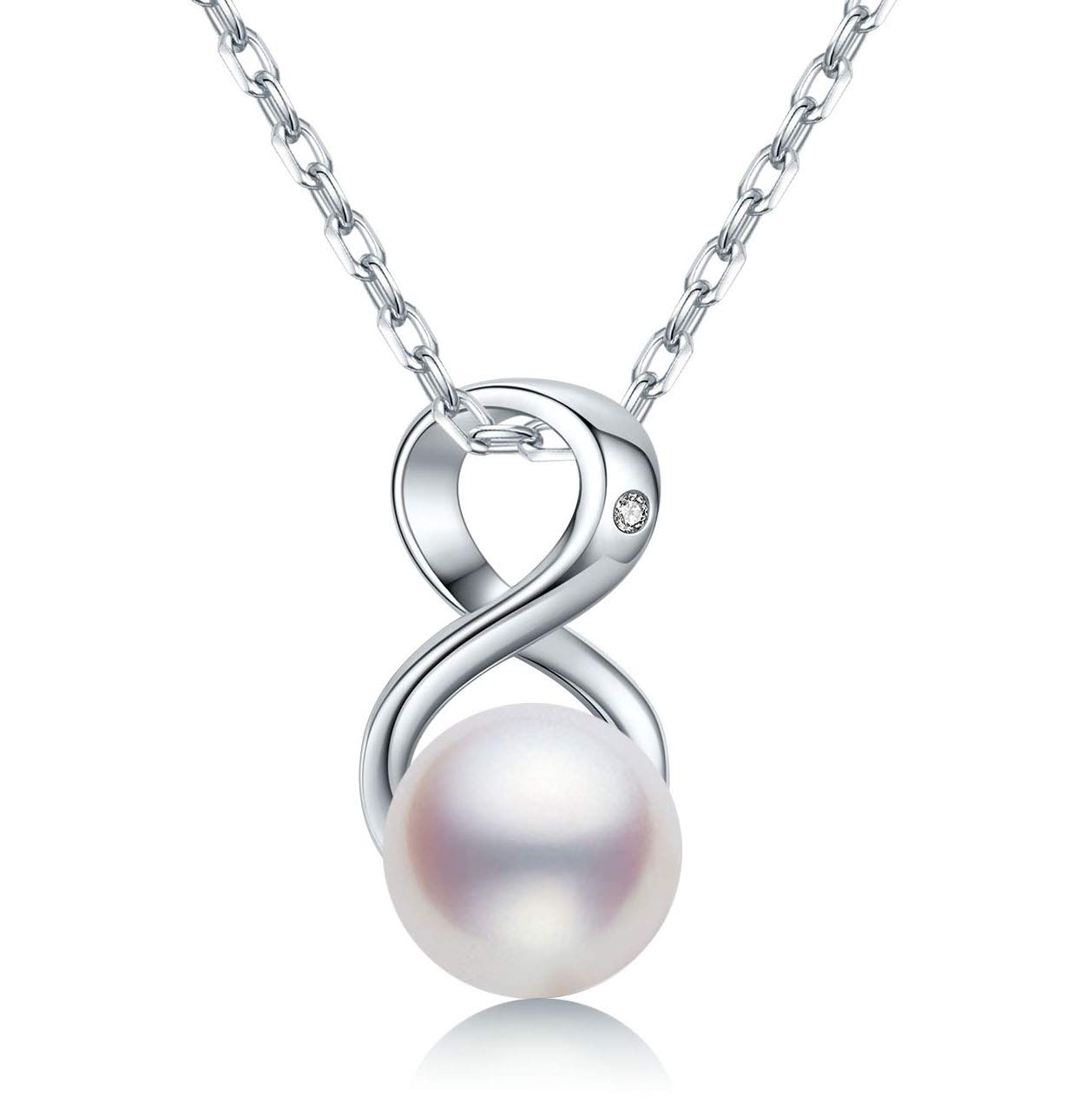 CHAULRIInfinity Genuine White Pearl Pendant Necklace 18K Gold Plated 925 Sterling Silver- Birthday Anniversary Jewelry Gifts for Women Wife Mom Daughter