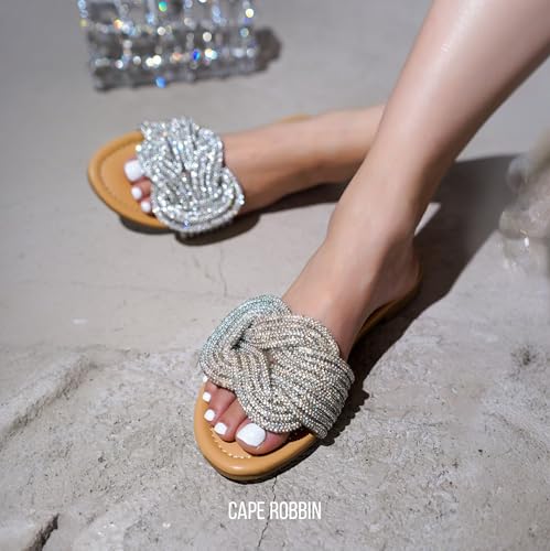 Cape Robbin Women's Glitter Flat Slide Sandals | Dressy Open-Toe Summer Sandals with Rhinestone Knot (Jeffer), Nude Size 11 by Cape Robbin - Used condition - Image 3