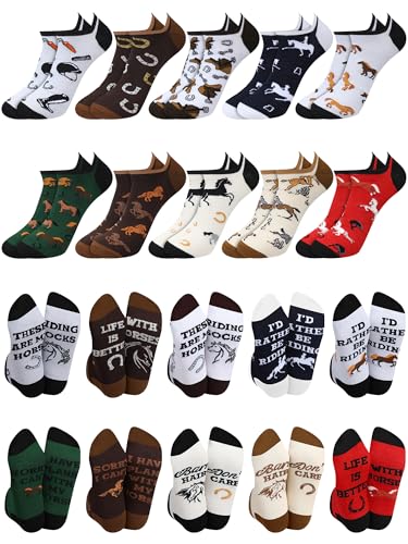 Floraltop 10 pares de calcetines de caballo para hombre, calcetines ecuestres, divertidos regalos ecuestres, calcetines de equitación para amantes de los caballos, Marrón, negro, blanco, rojo, etc.,