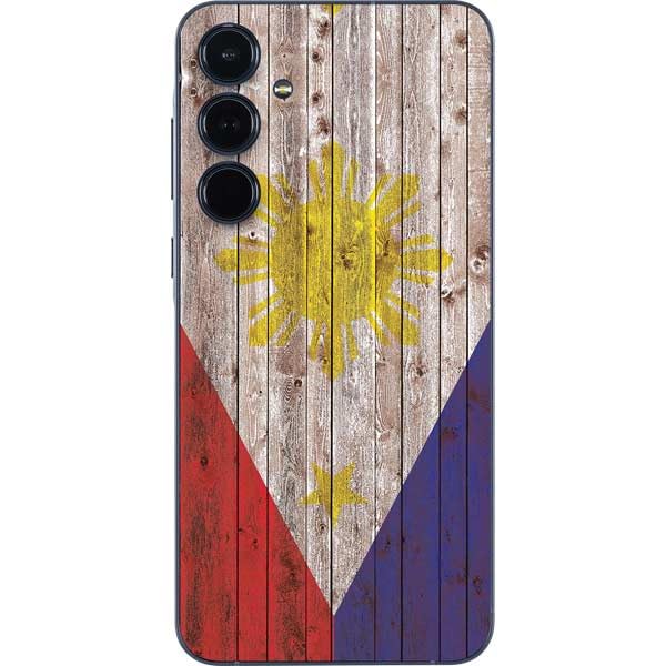Skinit Decal Phone Skin Compatible with Galaxy A36 5G - Philippines Flag Dark Wood Design