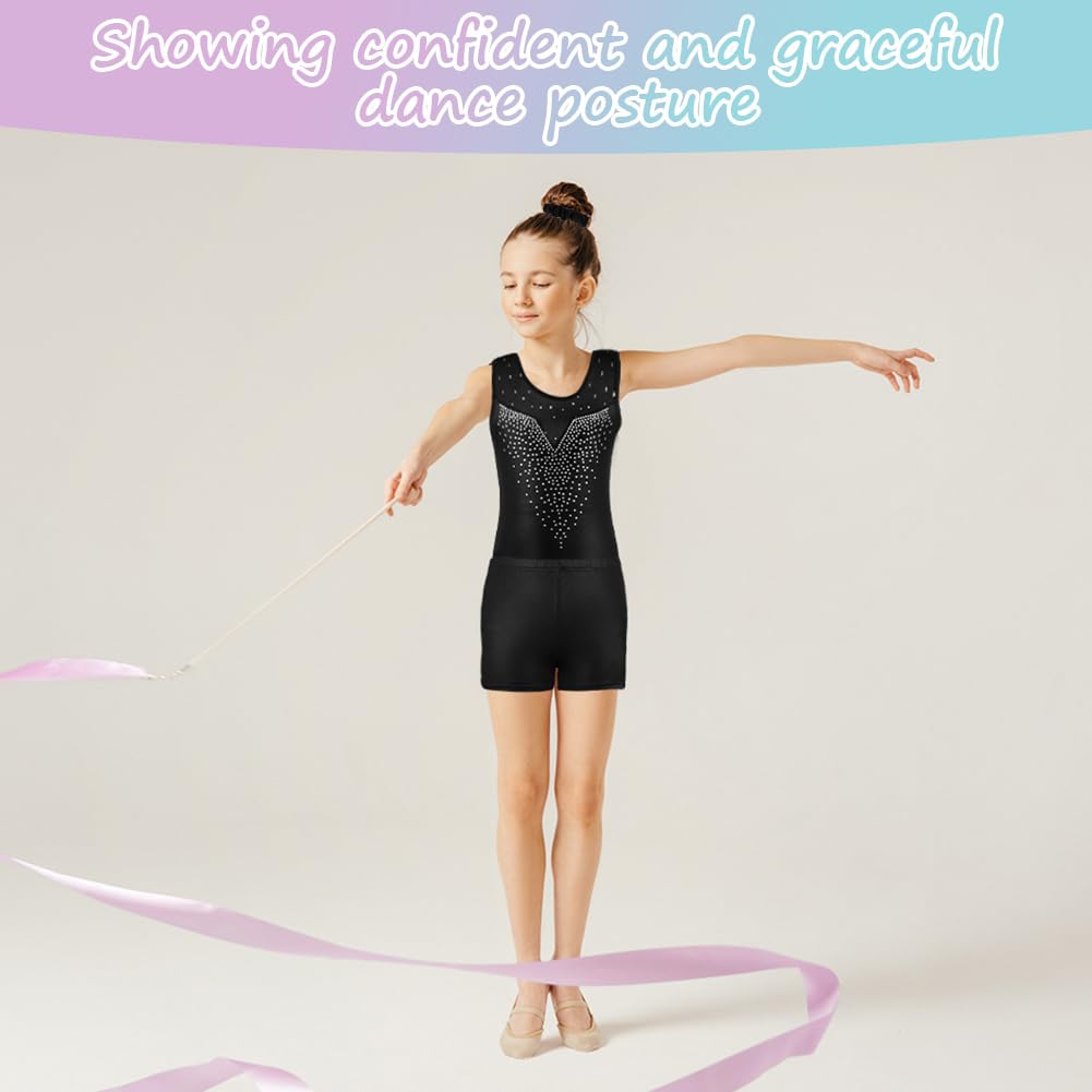 AOOWU Leotardos Gimnásticos para Niñas, Gimnasia Rítmica con Pantalón y Banda, Maillot Ballet Cuello Redondo Sin Mangas 5-6 Años Púrpura