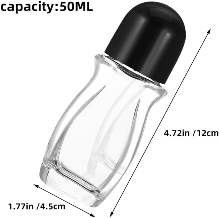 Ciieeo Glass Essential Oil Roller Bottles Portable Refillable Roll Bottles 50ml 6pcs with Black Caps Even Application and Easy Monitoring for Oils for Travel and Post Workout Use