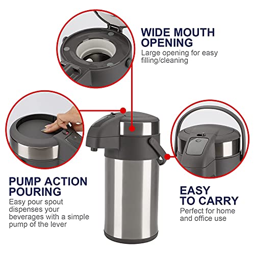 Cafetière isotherme à pompe 4 l grand format argenté double paroi