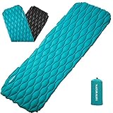 Naturalife Easy-Inflating Sleeping Pad for Camping, Backpacking & Hiking, Blue-Green Top and Black Bottom
