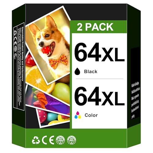 VOREDO Remanufactured Ink Cartridges Replacement for HP Ink 64 64XL Ink Cartridge for hp Printers Photo 7155 7858 7855 6255 6252 7120 6232 7158 7164 Envy 7820 7855 Ink (1 Black, 1 Tricolor)