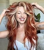 BrownBomb Ginger Skunk Stripe Lace Front Wig, Synthetic Lace Pre Plucked Ready to Wear, 24inch, 13x5x1 HD Side Part Bombshell Wig