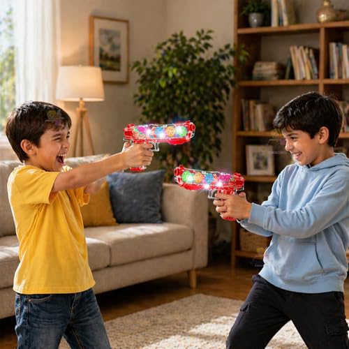 Image of WISHKEY Plastic Gear Simulation Toy Gun for Kids, Pretend Play Gun Toys with Flashing Lights and Exciting Music, Electric Laser Toy Guns with Rotating Gear Mechanism, Red, 3+ Years (Pack of 1)