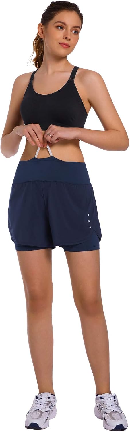 Ksmien Women's 2 in 1 Running Shorts - Lightweight Athletic Workout Gym Yoga Shorts Liner with Phone Pockets : Sports & Outdoors
